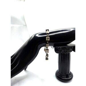 MYKA Signed Pewter Bracelet with Square Swarovski Crystals Toggle Clasp